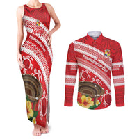 Kingdom Of Tonga Emancipation Day Couples Matching Tank Maxi Dress and Long Sleeve Button Shirt Tongan Ngatu With Kumete Red