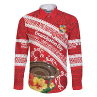 Kingdom Of Tonga Emancipation Day Family Matching Short Sleeve Bodycon Dress and Hawaiian Shirt Tongan Ngatu With Kumete Red