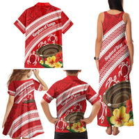 Kingdom Of Tonga Emancipation Day Family Matching Tank Maxi Dress and Hawaiian Shirt Tongan Ngatu With Kumete Red