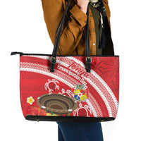 Kingdom Of Tonga Emancipation Day Leather Tote Bag Tongan Ngatu With Kumete Red LT14 - Polynesian Pride