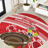 Kingdom Of Tonga Emancipation Day Round Carpet Tongan Ngatu With Kumete Red LT14 Red - Polynesian Pride