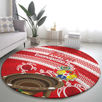 Kingdom Of Tonga Emancipation Day Round Carpet Tongan Ngatu With Kumete Red LT14 - Polynesian Pride