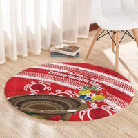 Kingdom Of Tonga Emancipation Day Round Carpet Tongan Ngatu With Kumete Red LT14 - Polynesian Pride