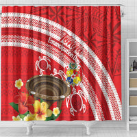 Kingdom Of Tonga Emancipation Day Shower Curtain Tongan Ngatu With Kumete Red LT14 - Polynesian Pride
