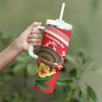 Kingdom Of Tonga Emancipation Day Tumbler With Handle Tongan Ngatu With Kumete Red