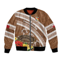 Kingdom Of Tonga Emancipation Day Bomber Jacket Tongan Ngatu With Kumete Brown LT14 Unisex Brown - Polynesian Pride
