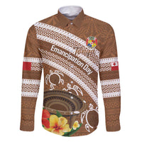 Kingdom Of Tonga Emancipation Day Family Matching Long Sleeve Bodycon Dress and Hawaiian Shirt Tongan Ngatu With Kumete Brown