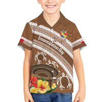 Kingdom Of Tonga Emancipation Day Kid Hawaiian Shirt Tongan Ngatu With Kumete Brown