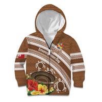 Kingdom Of Tonga Emancipation Day Kid Hoodie Tongan Ngatu With Kumete Brown