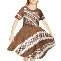 Kingdom Of Tonga Emancipation Day Kid Short Sleeve Dress Tongan Ngatu With Kumete Brown