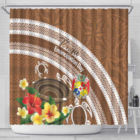 Kingdom Of Tonga Emancipation Day Shower Curtain Tongan Ngatu With Kumete Brown LT14 - Polynesian Pride