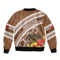 Kingdom Of Tonga Emancipation Day Sleeve Zip Bomber Jacket Tongan Ngatu With Kumete Brown LT14 - Polynesian Pride