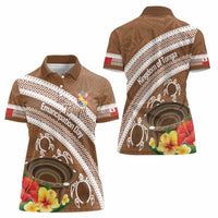 Kingdom Of Tonga Emancipation Day Women Polo Shirt Tongan Ngatu With Kumete Brown