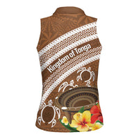 Kingdom Of Tonga Emancipation Day Women Sleeveless Polo Shirt Tongan Ngatu With Kumete Brown