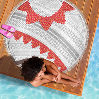 Tonga White Sunday Beach Blanket Heilala Flowers Tongan Ngatu Pattern