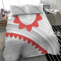 Tonga White Sunday Bedding Set Heilala Flowers Tongan Ngatu Pattern