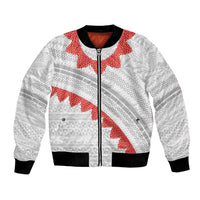 Tonga White Sunday Bomber Jacket Heilala Flowers Tongan Ngatu Pattern