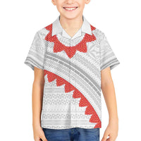 Tonga White Sunday Kid Hawaiian Shirt Heilala Flowers Tongan Ngatu Pattern