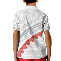 Tonga White Sunday Kid Polo Shirt Heilala Flowers Tongan Ngatu Pattern