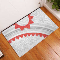 Tonga White Sunday Rubber Doormat Heilala Flowers Tongan Ngatu Pattern