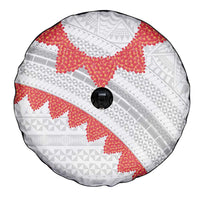 Tonga White Sunday Spare Tire Cover Heilala Flowers Tongan Ngatu Pattern