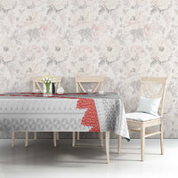 Tonga White Sunday Tablecloth Heilala Flowers Tongan Ngatu Pattern