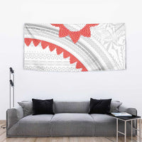 Tonga White Sunday Tapestry Heilala Flowers Tongan Ngatu Pattern