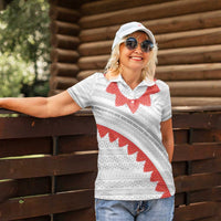 Tonga White Sunday Women Polo Shirt Heilala Flowers Tongan Ngatu Pattern