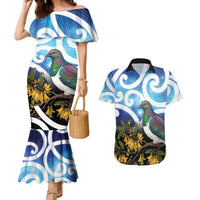 Kekeru New Zealand Matariki Couples Matching Mermaid Dress and Hawaiian Shirt Kukupa Kowhai Maori New Year Blue Version LT14 Blue - Polynesian Pride