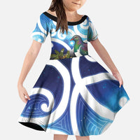 Kekeru New Zealand Matariki Family Matching Short Sleeve Bodycon Dress and Hawaiian Shirt Kukupa Kowhai Maori New Year Blue Version LT14 Daughter's Dress Blue - Polynesian Pride