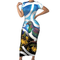 Kekeru New Zealand Matariki Family Matching Short Sleeve Bodycon Dress and Hawaiian Shirt Kukupa Kowhai Maori New Year Blue Version LT14 Mom's Dress Blue - Polynesian Pride