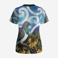 Kekeru New Zealand Matariki Scrub Top Kukupa Kowhai Maori New Year Blue Version LT14 - Polynesian Pride