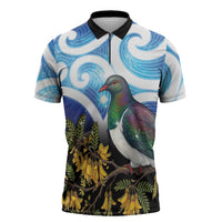 Kekeru New Zealand Matariki Zipper Polo Shirt Kukupa Kowhai Maori New Year Blue Version LT14 Blue - Polynesian Pride