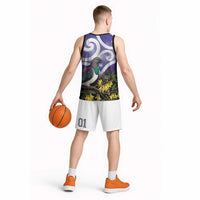 Kekeru New Zealand Matariki Basketball Jersey Kukupa Kowhai Maori New Year Purple Version LT14 - Polynesian Pride