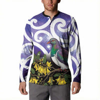 Kekeru New Zealand Matariki Button Sweatshirt Kukupa Kowhai Maori New Year Purple Version LT14 - Polynesian Pride