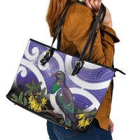 Kekeru New Zealand Matariki Leather Tote Bag Kukupa Kowhai Maori New Year Purple Version LT14 - Polynesian Pride