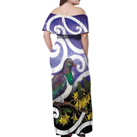 Kekeru New Zealand Matariki Off Shoulder Maxi Dress Kukupa Kowhai Maori New Year Purple Version LT14 - Polynesian Pride