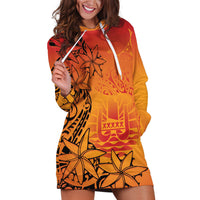 French Polynesia Manta Ray Tattoo Hoodie Dress Tahiti Hahalua Tiare Maori Gradient Style