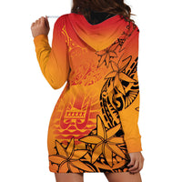 French Polynesia Manta Ray Tattoo Hoodie Dress Tahiti Hahalua Tiare Maori Gradient Style