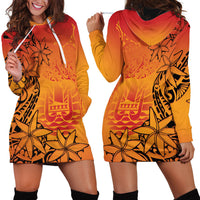 French Polynesia Manta Ray Tattoo Hoodie Dress Tahiti Hahalua Tiare Maori Gradient Style