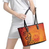French Polynesia Manta Ray Tattoo Leather Tote Bag Tahiti Hahalua Tiare Maori Gradient Style LT14 - Polynesian Pride