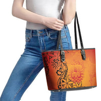 French Polynesia Manta Ray Tattoo Leather Tote Bag Tahiti Hahalua Tiare Maori Gradient Style LT14 - Polynesian Pride