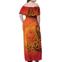 French Polynesia Manta Ray Tattoo Off Shoulder Maxi Dress Tahiti Hahalua Tiare Maori Gradient Style