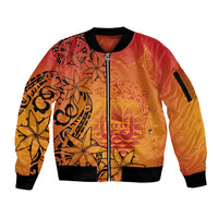 French Polynesia Manta Ray Tattoo Sleeve Zip Bomber Jacket Tahiti Hahalua Tiare Maori Gradient Style