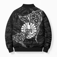 French Polynesia Manta Ray Tattoo Bomber Puffer Jacket Tahiti Hahalua Turtle Shark Black Color