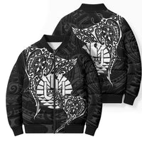 French Polynesia Manta Ray Tattoo Bomber Puffer Jacket Tahiti Hahalua Turtle Shark Black Color