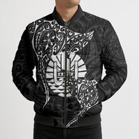 French Polynesia Manta Ray Tattoo Bomber Puffer Jacket Tahiti Hahalua Turtle Shark Black Color