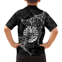 French Polynesia Manta Ray Tattoo Family Matching Puletasi and Hawaiian Shirt Tahiti Hahalua Turtle Shark Black Color