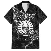 French Polynesia Manta Ray Tattoo Family Matching Puletasi and Hawaiian Shirt Tahiti Hahalua Turtle Shark Black Color