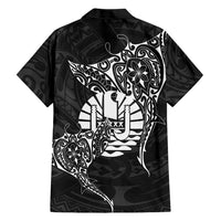 French Polynesia Manta Ray Tattoo Family Matching Puletasi and Hawaiian Shirt Tahiti Hahalua Turtle Shark Black Color